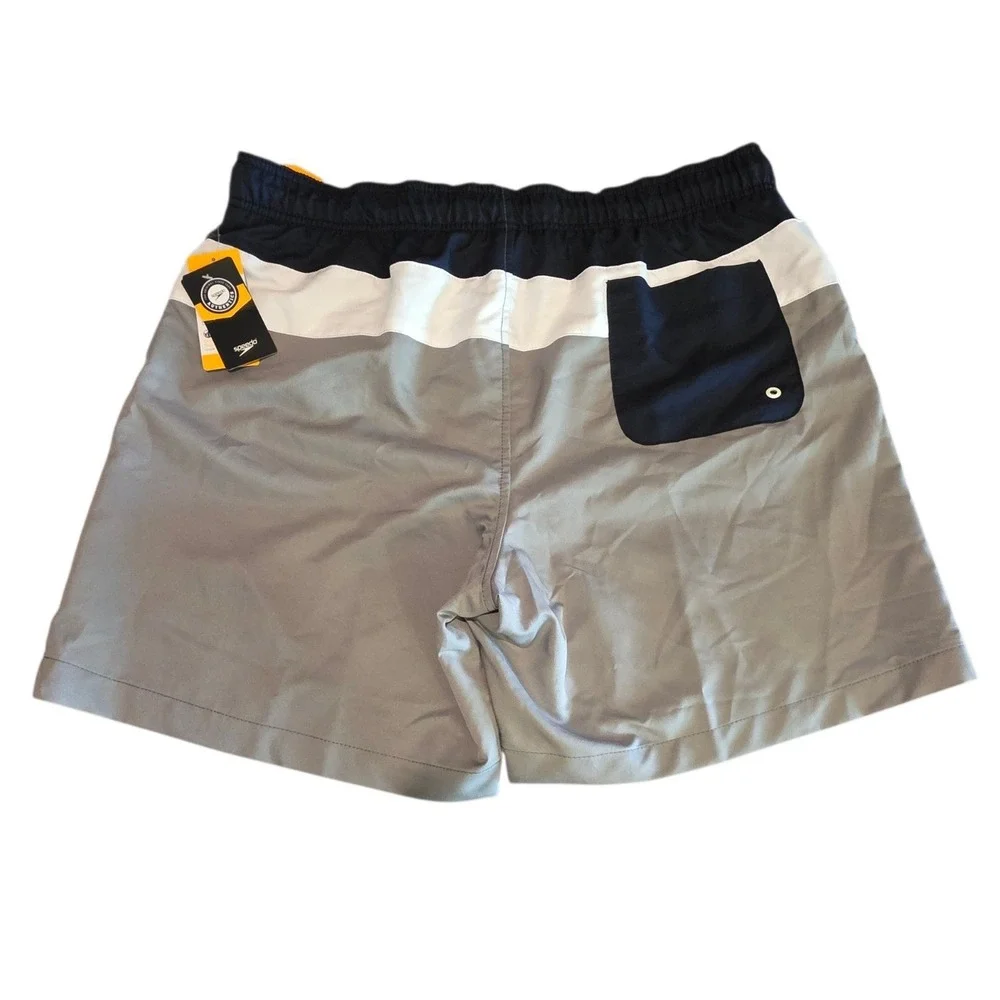 Speedo Mens Swim‎ Trunks XXL Navy White Grey Colorblock UPF 50+ Board Shorts NEW